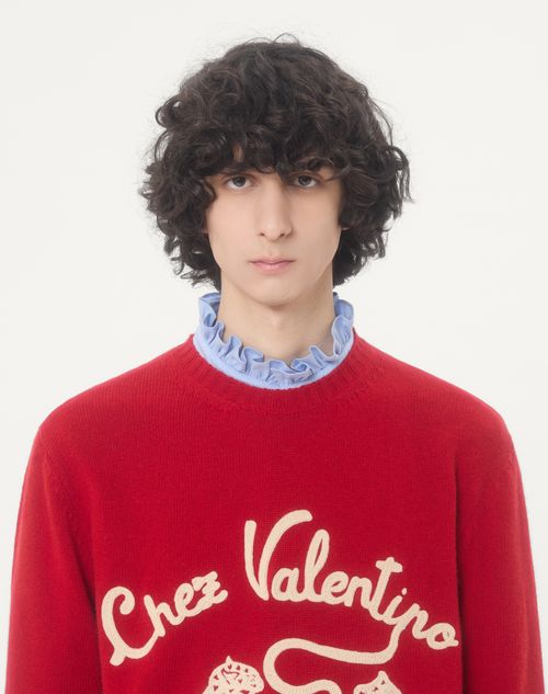 Valentino - シェ ヴァレンティノ & パンテアエンブロイダリー ウール ニットプル - レッド - メンズ - ニット